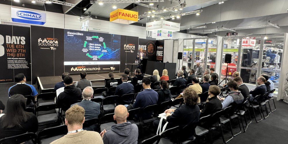 Australian Manufacturing Week 2026 exhibition floor showing industry attendees, displays and manufacturing technology.