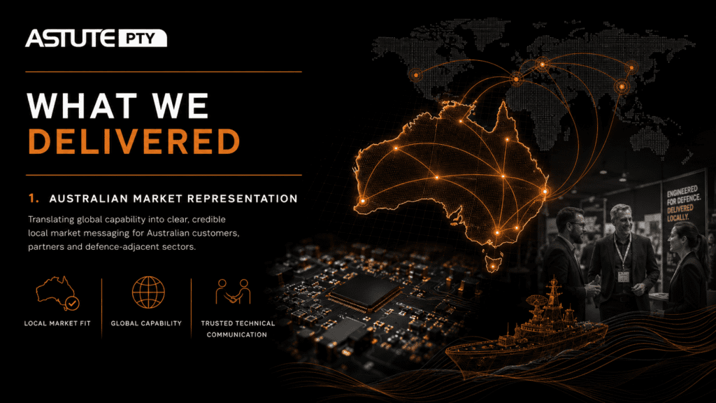 Astute Pty Australian market representation graphic with global capability and local communication