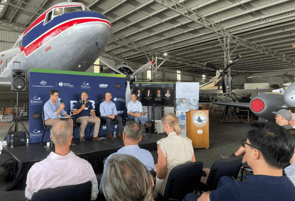 Channel 7 filming at PCB Connect with industry attendees and aircraft display