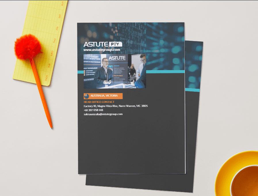 Astute Pty Capability Statement back page with contact details and Australian office information