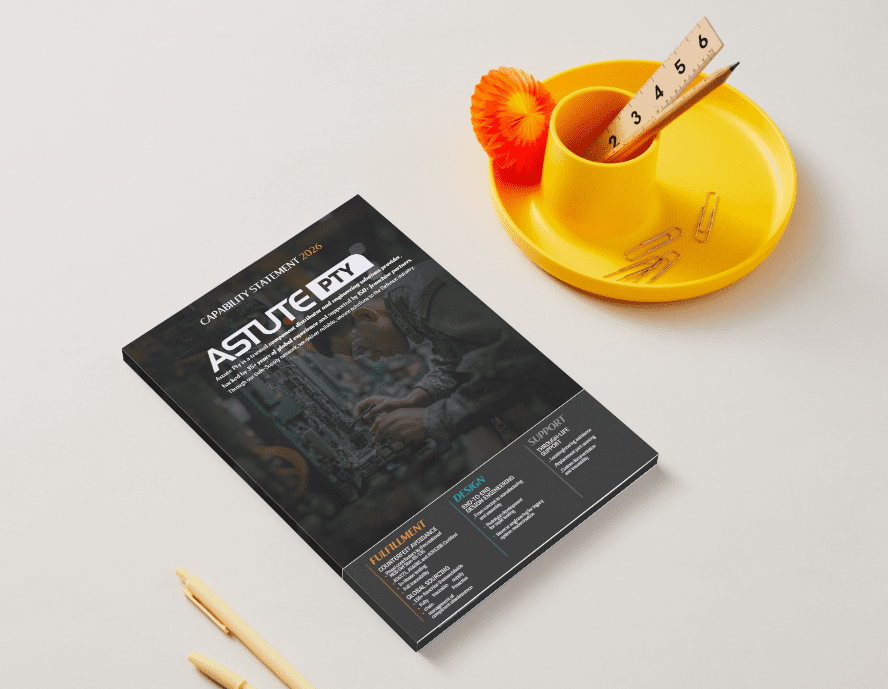 Astute Pty Capability Statement 2026 front cover featuring defence and engineering solutions