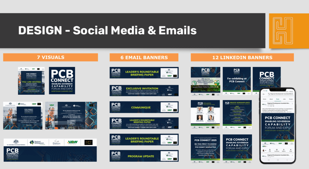 PCB Connect social media tiles and email campaign graphics