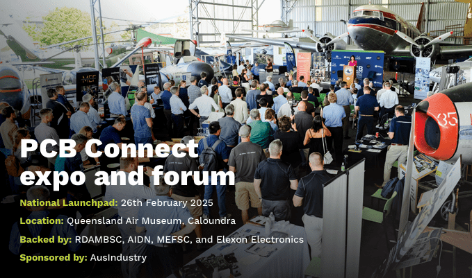 PCB Connect forum and expo audience with event branding